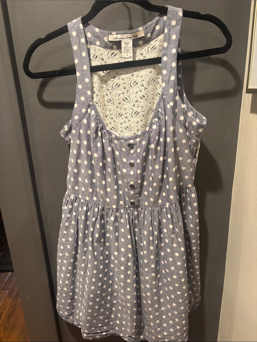 American Rag Blue Polka Dot Lace-Back Casual Dress